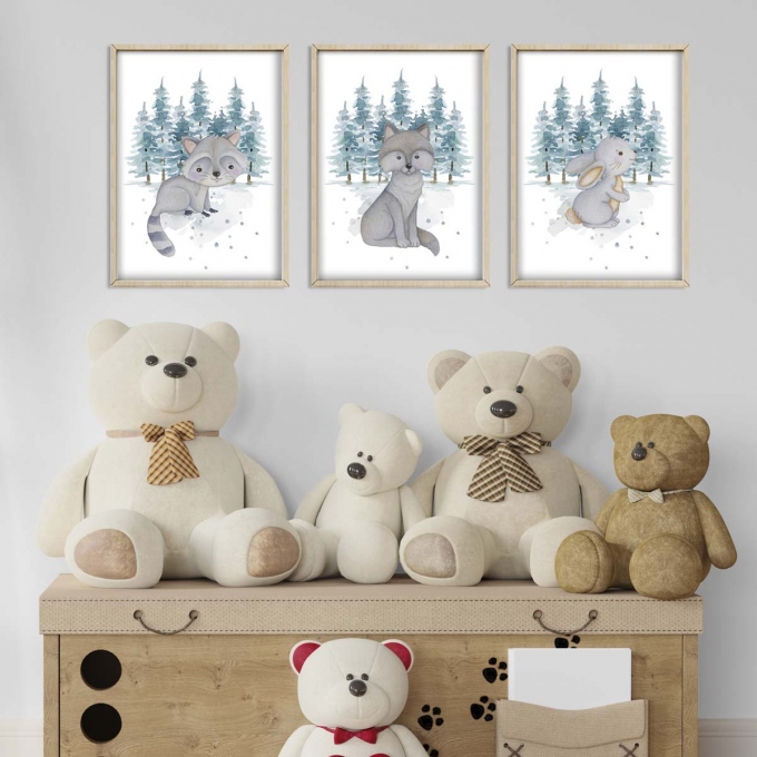 Leśne zwierzęta - zestaw plakatów do pokoju dziecka.