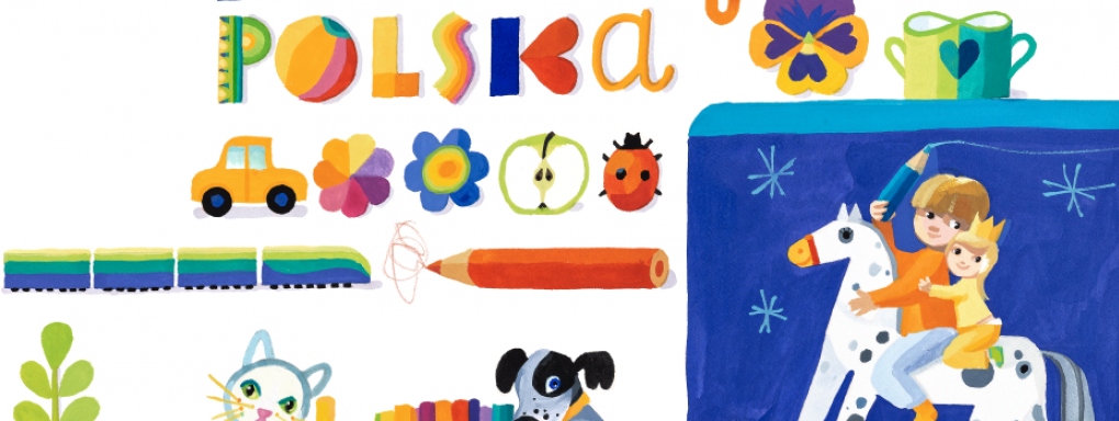 Wystawa "Mała książka – wielka sztuka". Ilustracje Elżbiety Wasiuczyńskiej z książki "Mama, tata i ja! Hop-la-la!"